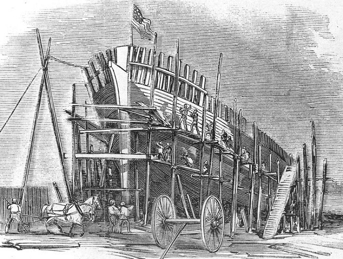 USS Seneca at dry dock being built in 1861