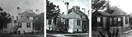 Three historic photographs of the plantation house, showing changes by era.