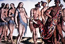 Historic drawing of a Timucuan chief and procession. Historic drawing of a Timucuan chief and procession.