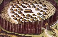 Historic drawing of a Timucua village