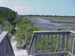 Bird and nature observation platform at the Theodore Roosevelt Area, overlooking round marsh