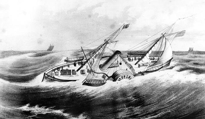 Sketch of USS Steamer Cimarron in rough seas