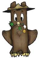 Woodsie, the Junior Ranger mascot, holding a piece of cotton and wearing a junior ranger badge Woodsie, the Junior Ranger mascot, holding a piece of cotton and wearing a junior ranger badge