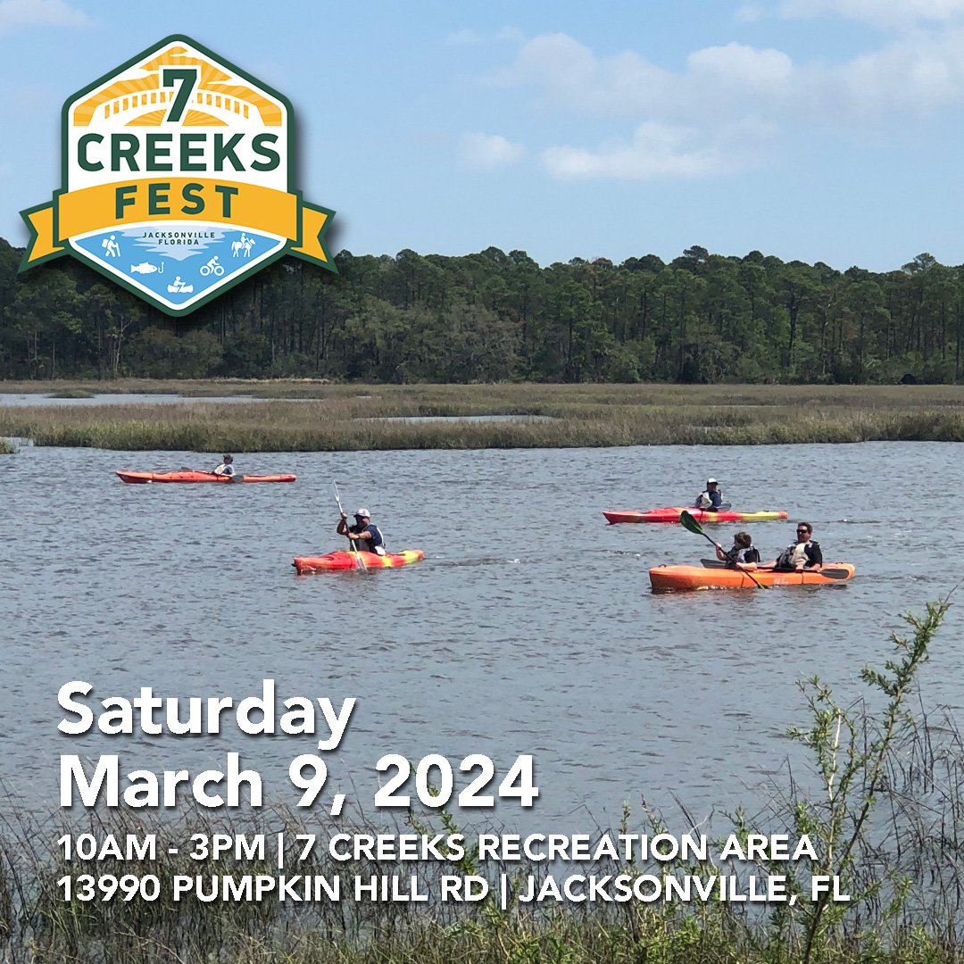7CF-kayaking_1080x1080 people kayaking in marsh with event logos and details