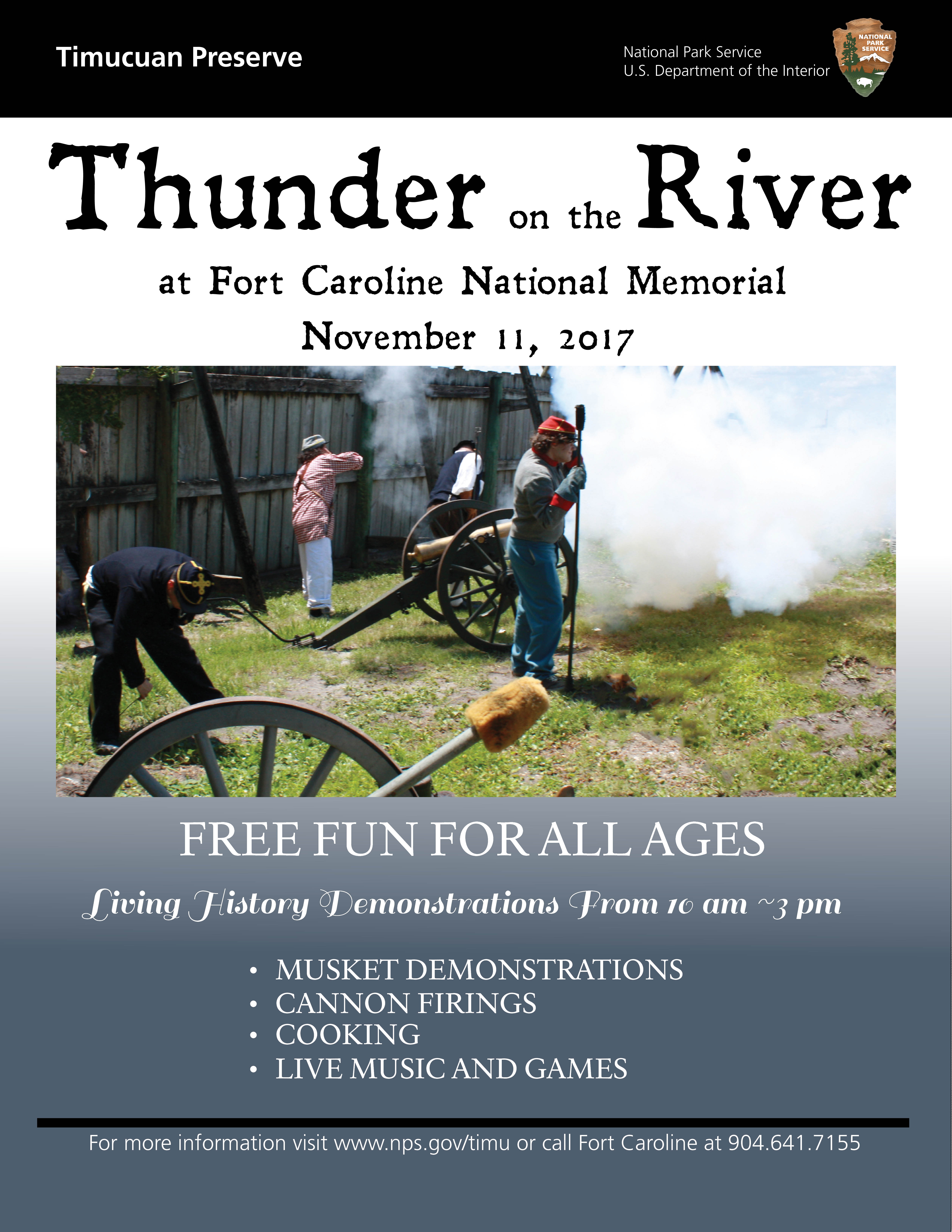 a flyer with photo of a cannon being fired advertising an event