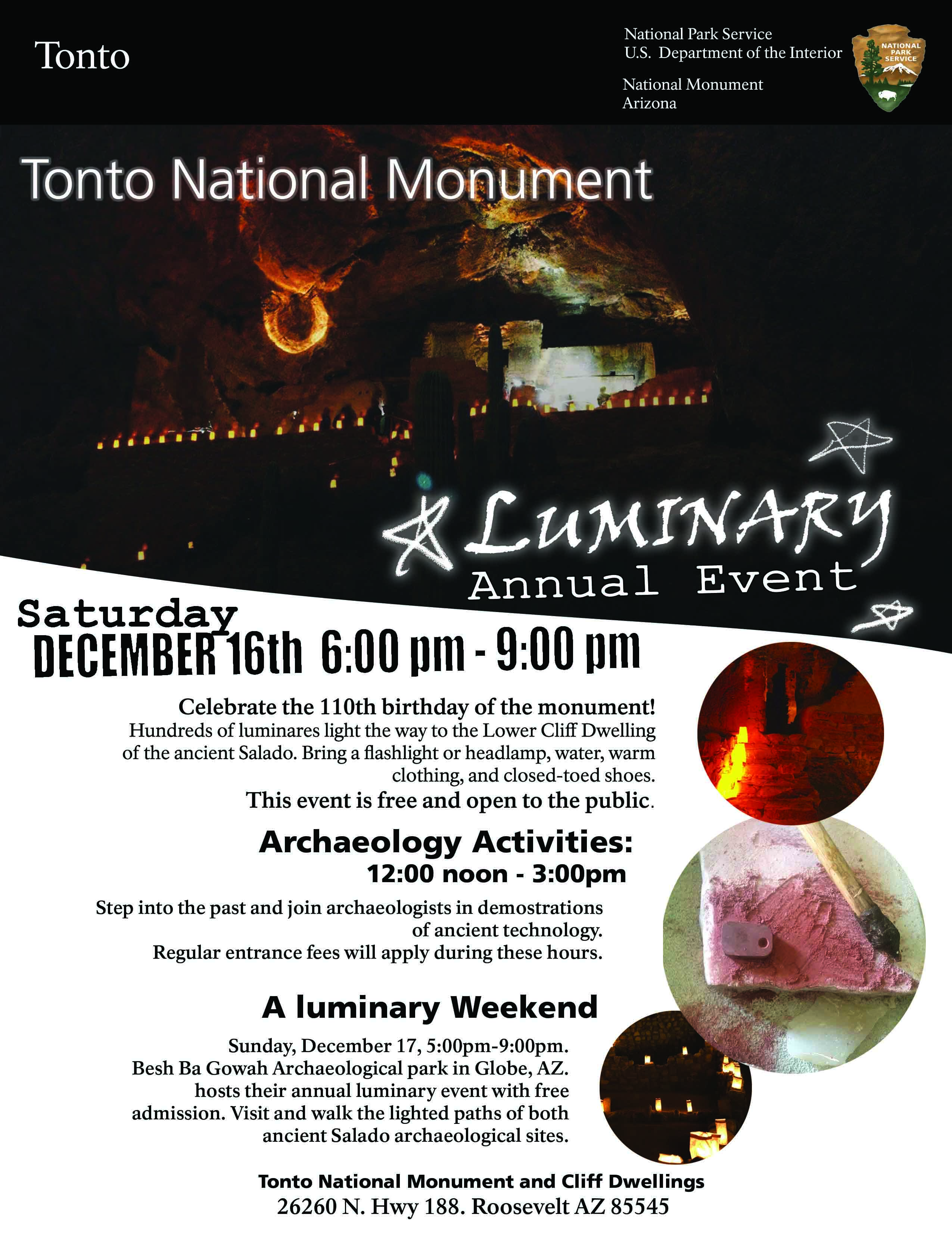 Cliff dwelling with luminaries, flyer for event