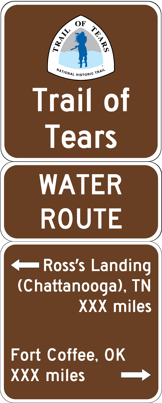 Trail of Tears NHT sign showing distances.