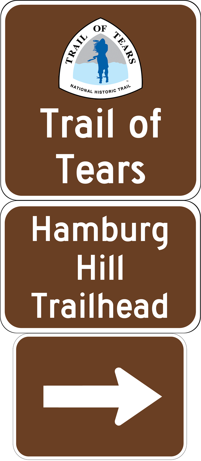 A brown sign for the trail of tear hamburg hill