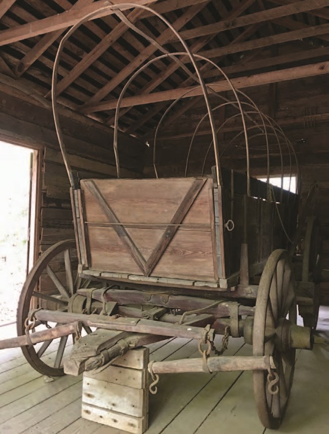 Historic covered wagon without the cover.
