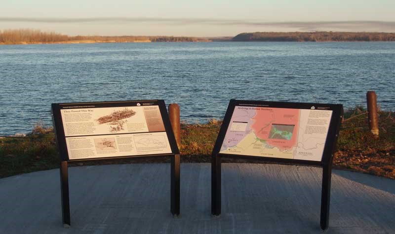 Exhibits along the water route of the Trail of Tears at Sequoyah National Wildlife Refuge, Arkansas