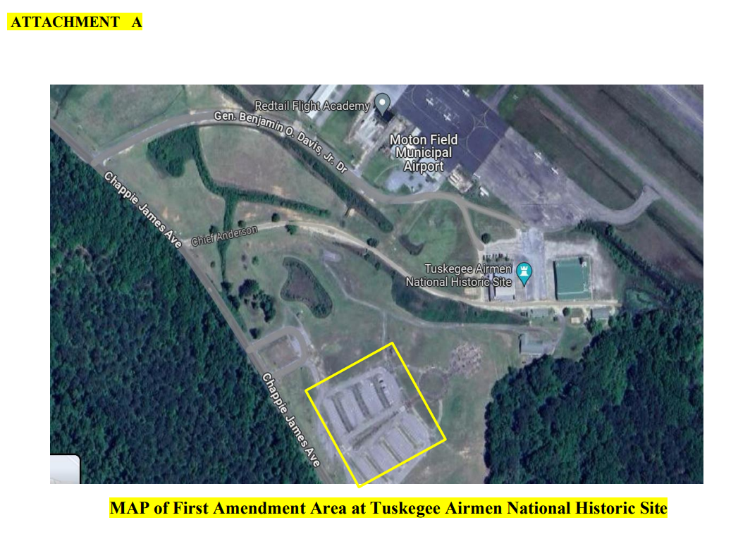 Map of First Amendment Area at Tuskegee Airmen National Historic Site