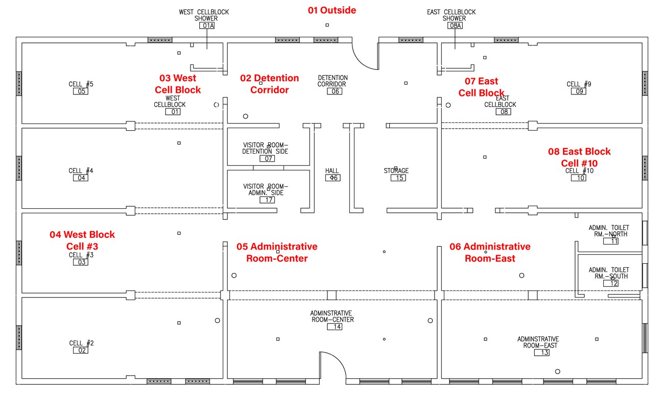 A map of the jail displaying locations of the 360 images
