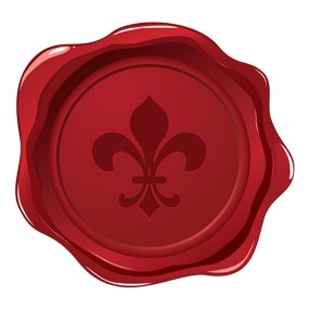graphic of red wax seal with fleur de lis