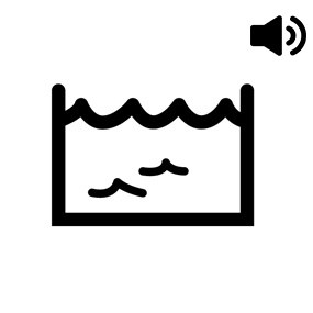 symbol of rectangular vat of water with audio icon