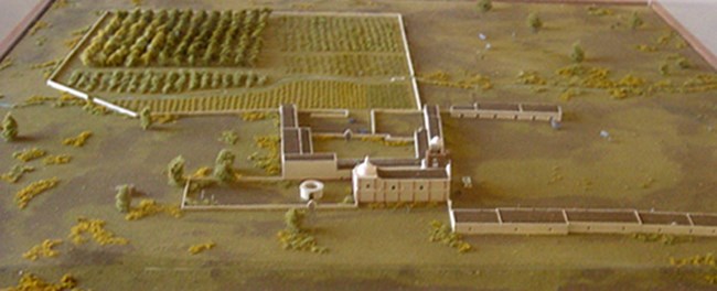 oblique view of model of mission grounds oblique view of model of mission grounds