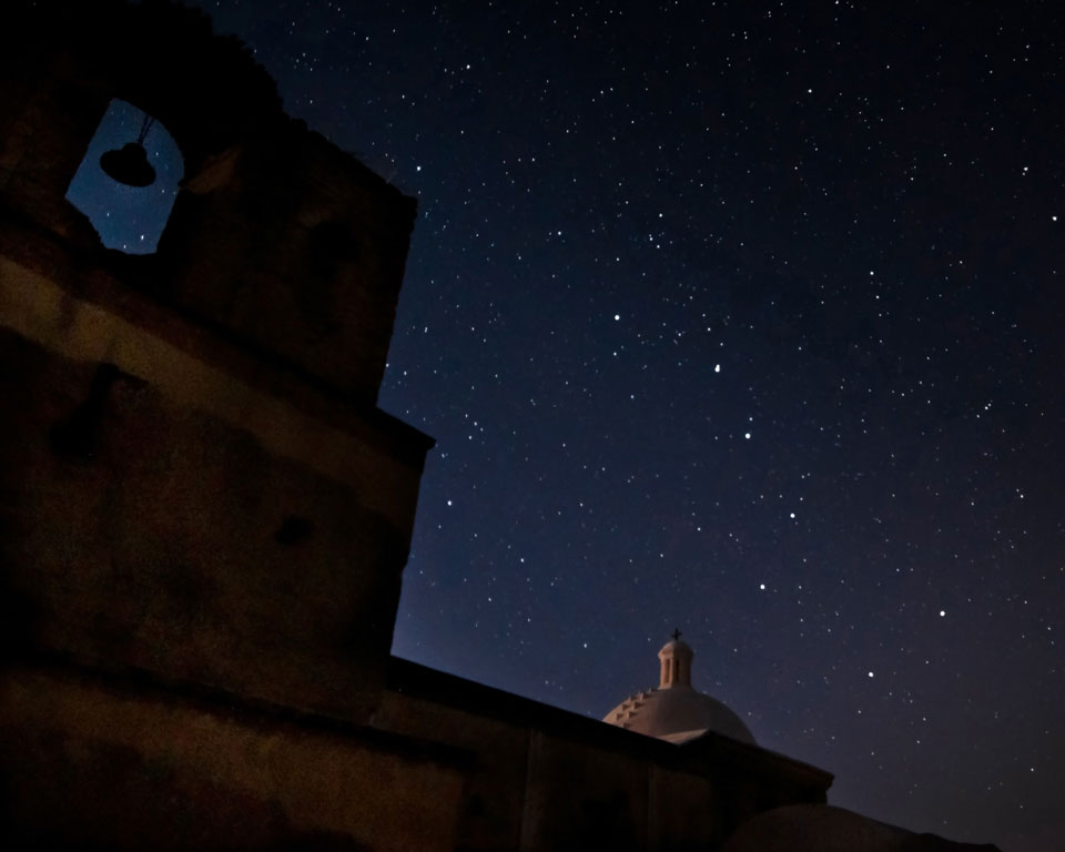 dome of church with starry sky behind