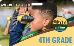 card with image of kid with binoculars