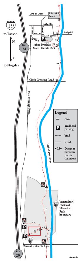 map of Anza Trail between Tubac and Tumacácori