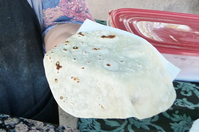 closeup of finished flour tortilla