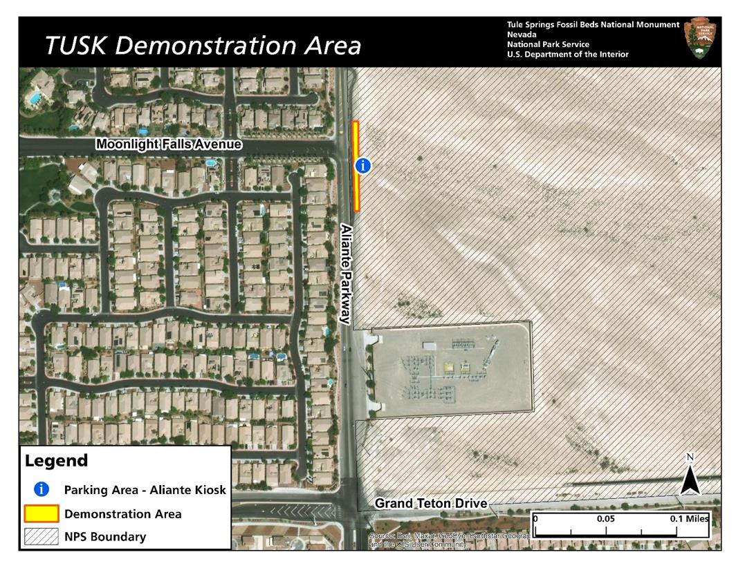 Map showing the location of the Aliante Kiosk Parking Area. It's located immediately east of  Aliante Parkway at the intersection of Aliante Parkway and Moonlight Falls Drive in the northern part of the map.