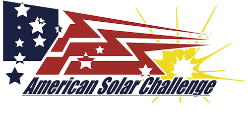 logo for American Solar Challenge, sunburst behind stylized American flag