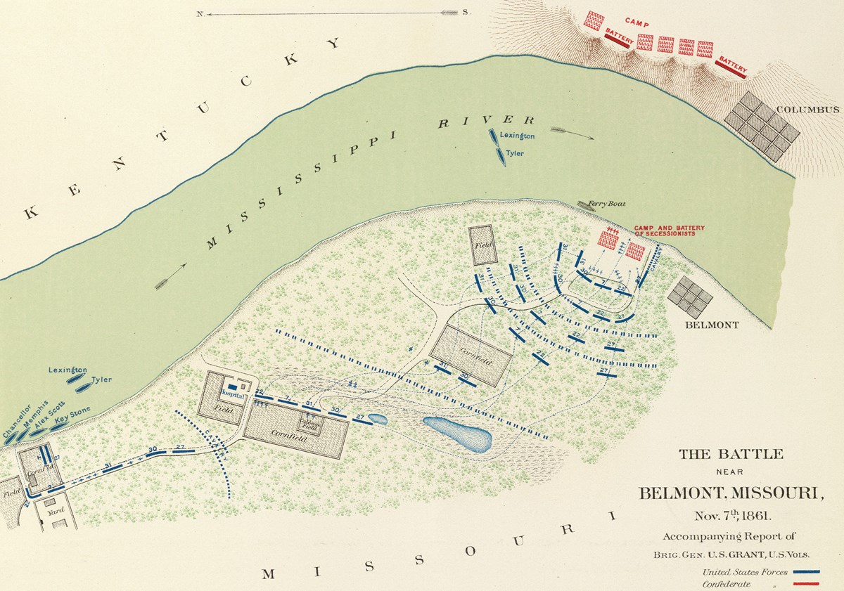 Map of the Battle of Belmont showing troop movements