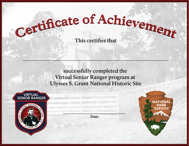 Red and blue certificate of achievement for the Virtual Senior Ranger program.