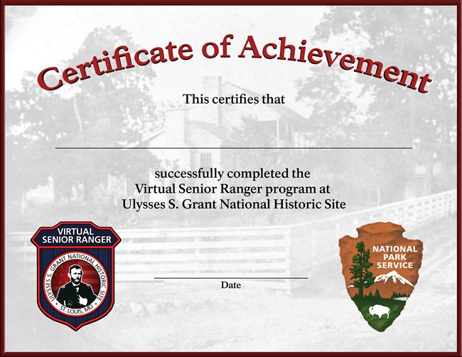 Red and blue certificate of achievement for the Virtual Senior Ranger program.