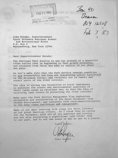 Letter from singer Pete Seeger.