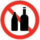 Red Circle with Slash through it over black silhouettes of glass bottles