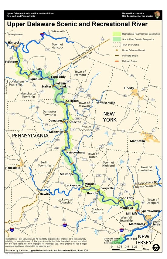 Map of Upper Delaware S&RR with Scenic and Recreational designations.
