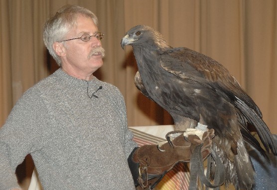 Bill Streeter from the Delaware Valley Raptor Center with Julia a golden eagle. Bill Streeter from the Delaware Valley Raptor Center with Julia a golden eagle.