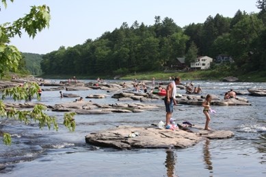 Visitors to the Delaware River at Skinners Falls. Visitors to the Delaware River at Skinners Falls.