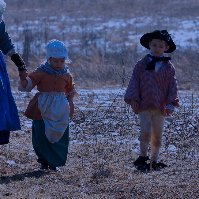 outdoors, field, snow, children, frown