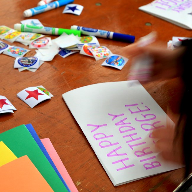 table, markers, stickers, craft, card making