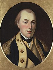 An oil painting of Continental Army General Marquis de Lafayette.