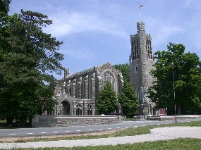 A stone chapel commemorating George Washington, still in use.