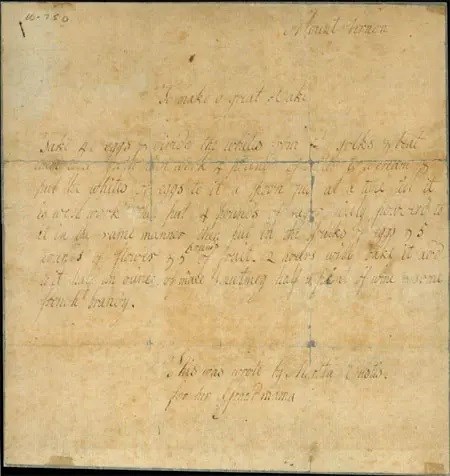 Great Cake Recipe - Mount Vernon document, parchment, ink, script