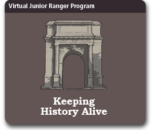 graphic, illustration, virtual junior ranger program, keeping history alive, graphic of arch monument