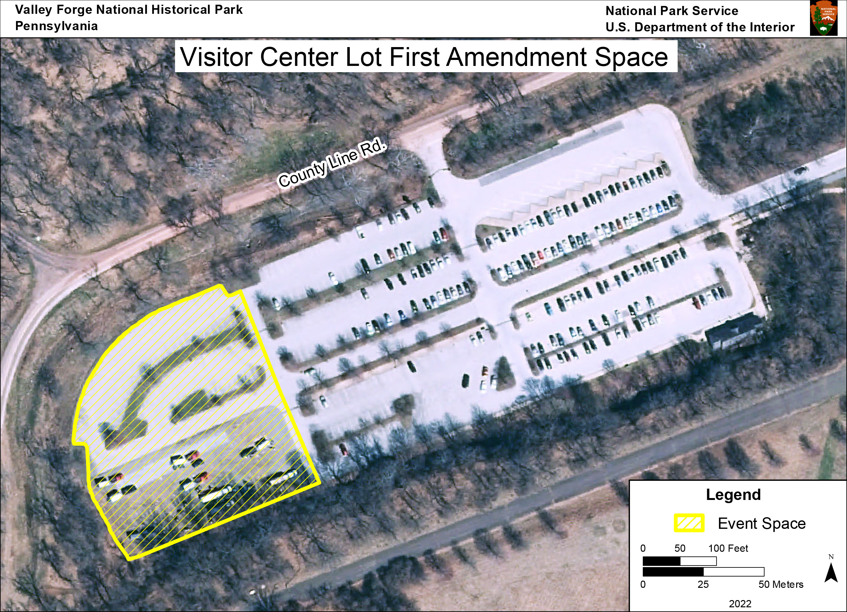 a top down view of a parking lot with a section on the left outlined and highlighted