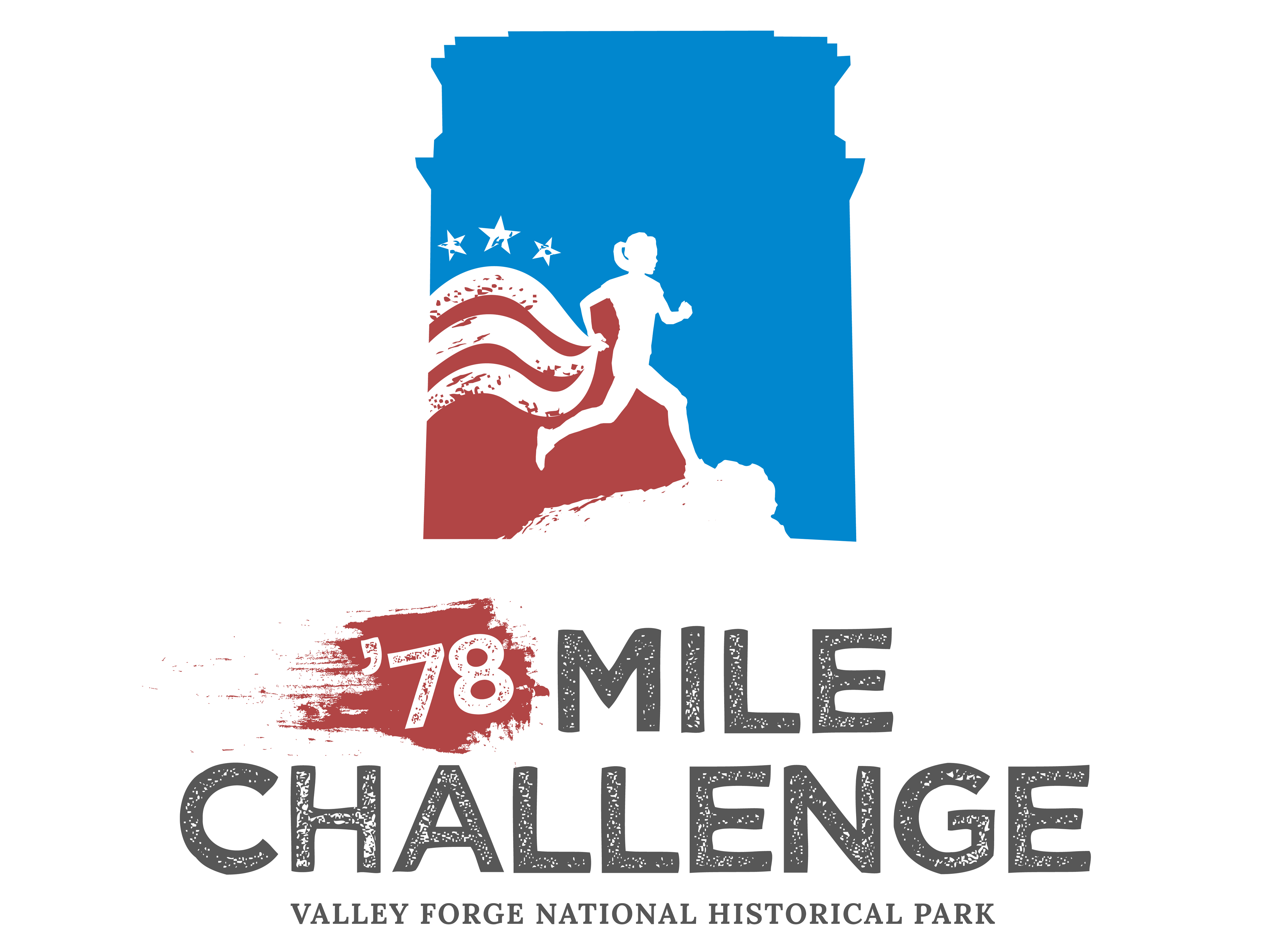 78 Mile Challenge Logo graphic, logo, runner, stars and stripes