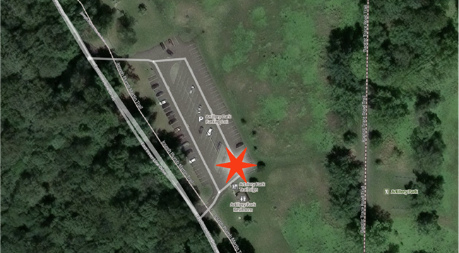 top-down satellite image of the Artillery Park parking lot.