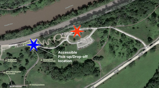 top-down satellite view of the Washington's Headquarters area