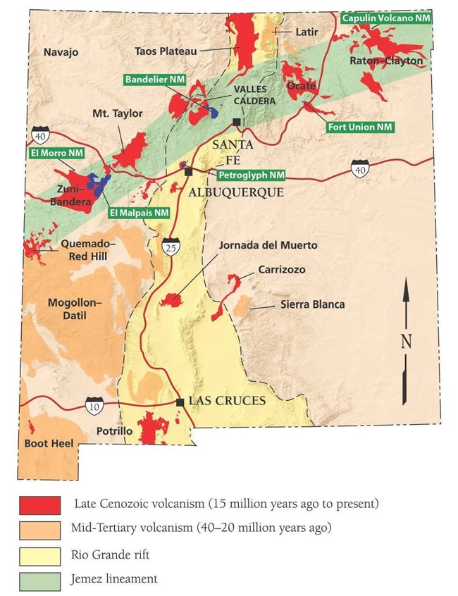Map of New Mexico showing impressive concentration of volcanic sites.