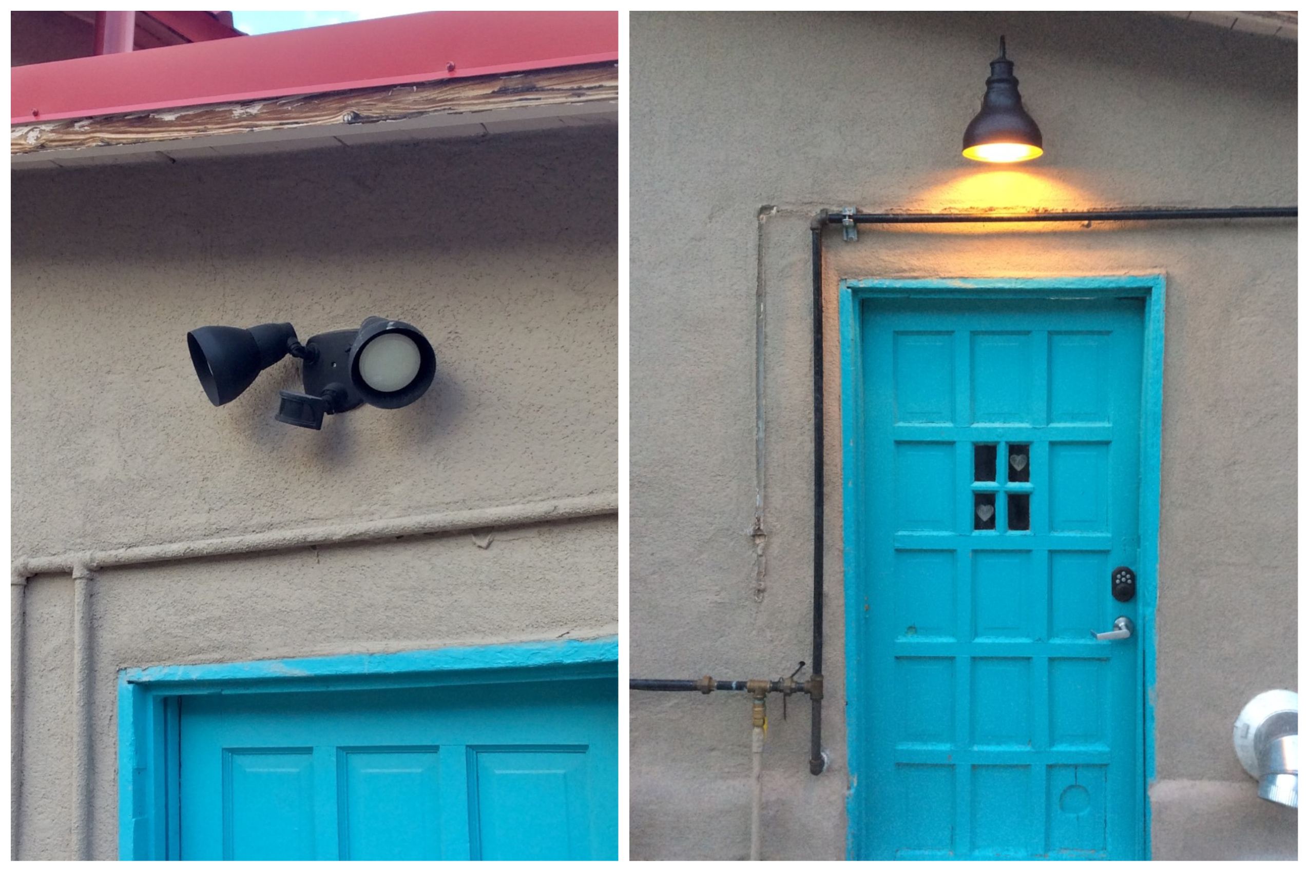 One example of before and after lighting retrofits at the Village of Jemez Springs A photo comparison of light fixtures before they were retrofitted to be night sky compliant and after.