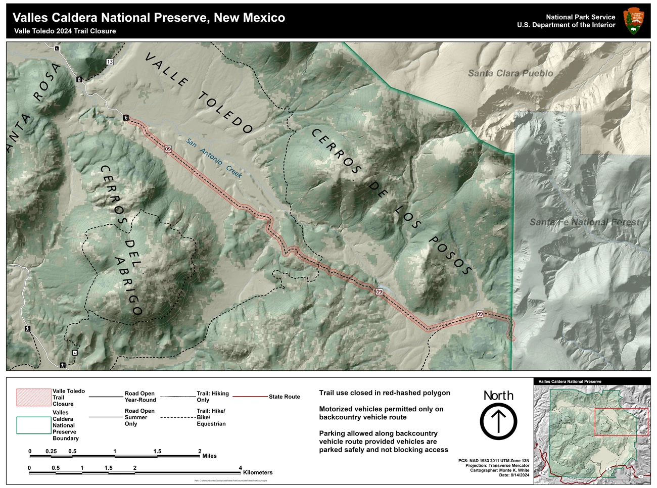 Valle_Toledo_2024_Trail_Closure_V2 A map showing a trail closure from the Valle Toledo Trailhead to the eastern park boundary.