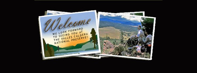 Two snapshots, one with scenic view and the other with a welcome to Valles Caldera message. Two snapshots, one with scenic view and the other with a welcome to Valles Caldera message.