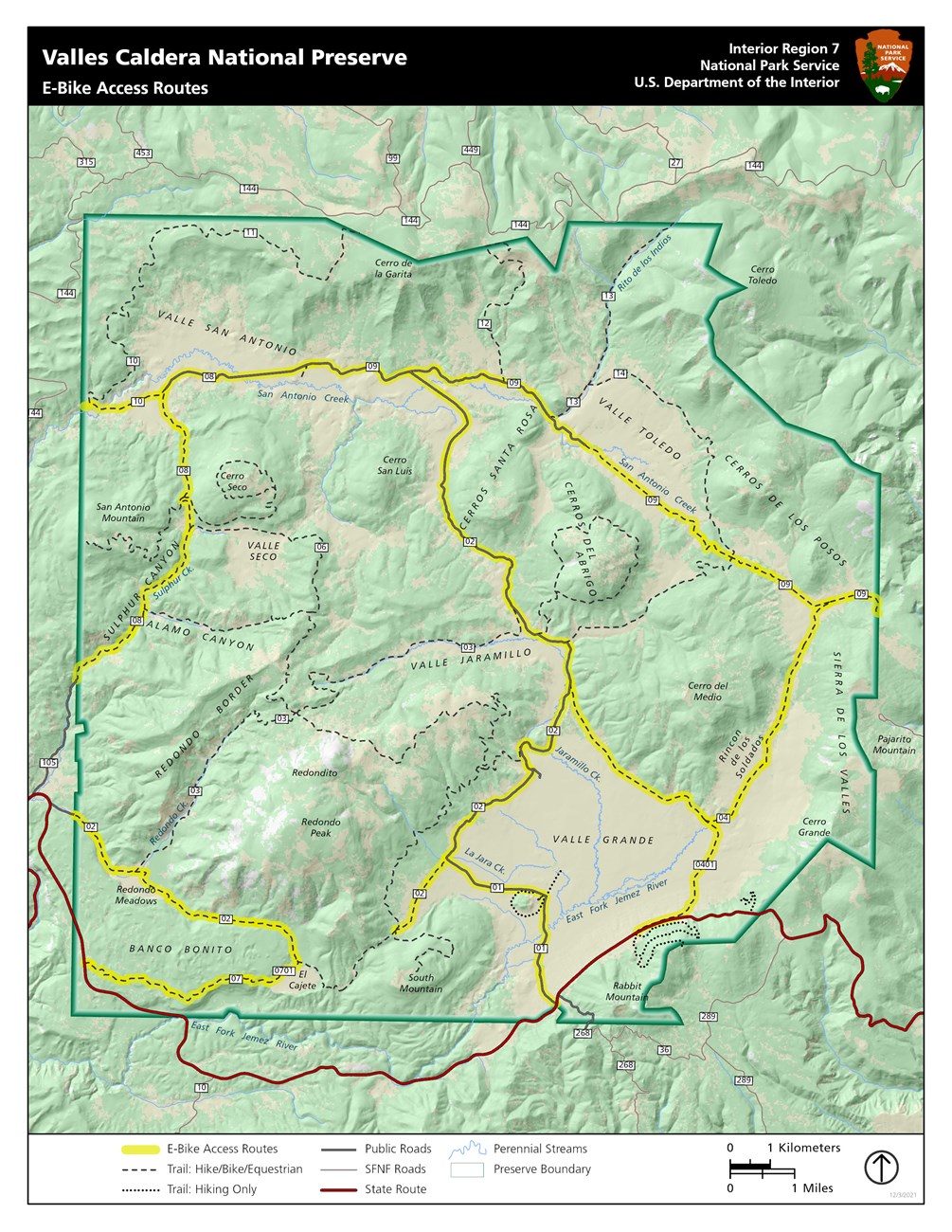 Map highlighting the routes open to e-bikes