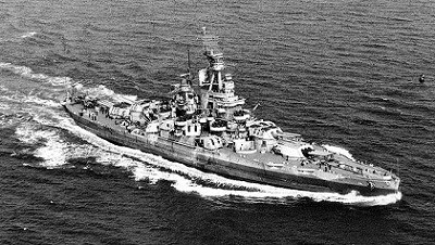 USS Nevada (BB-36) underway off the U.S. Atlantic coast on 17 September 1944.