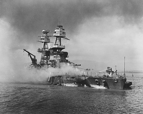 USS Nevada at Hospital Point on fire.